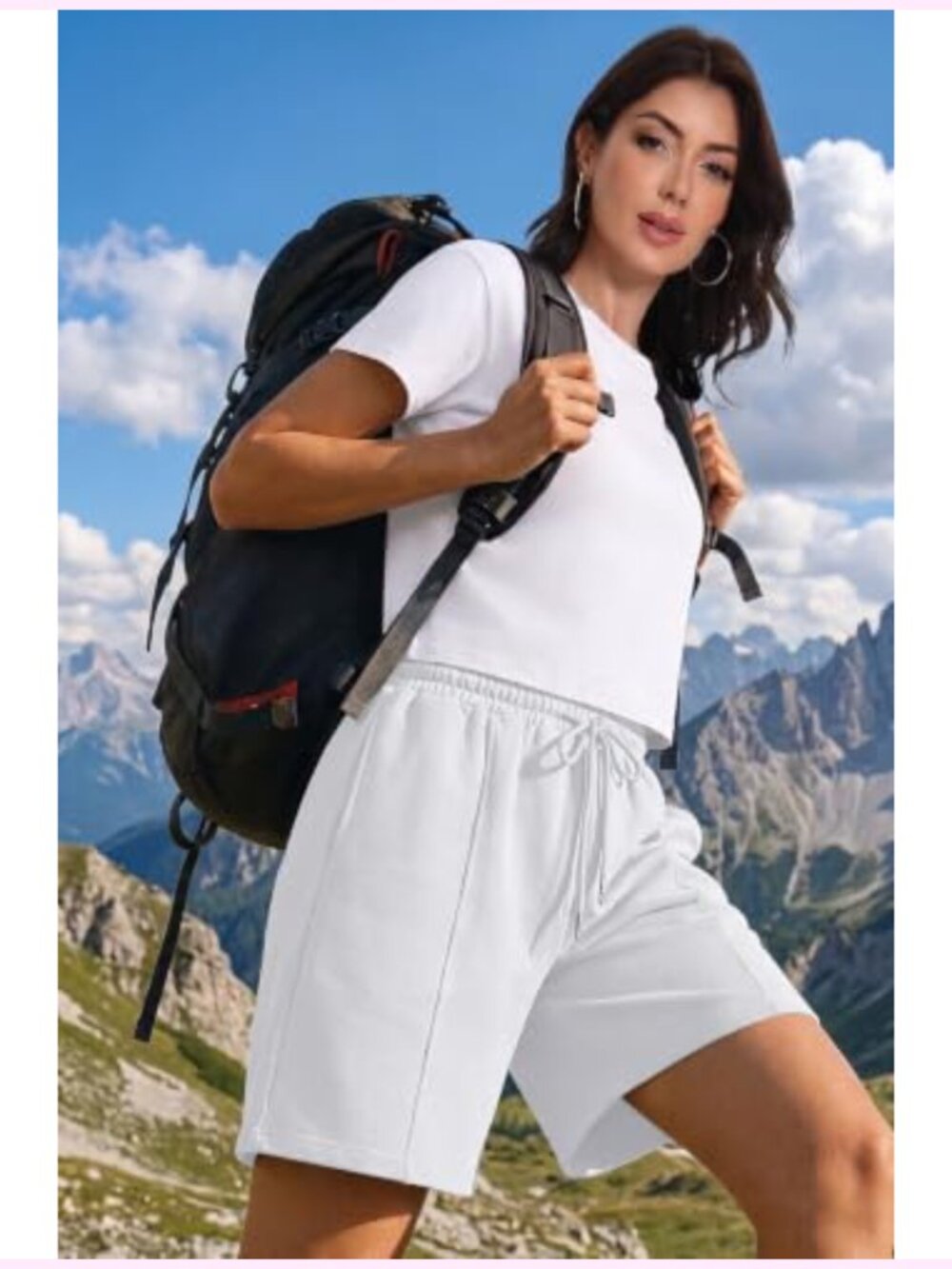 Women's Long Sweat Shorts with Pockets Cotton Blend Athletic Drawstring Bermuda - Picture 2 of 5